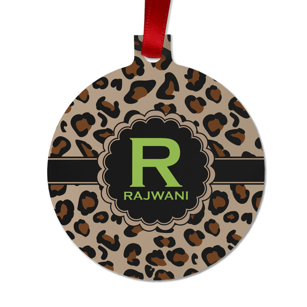 Custom Granite Leopard Metal Ball Ornament - Double Sided w/ Name and Initial