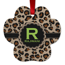 Granite Leopard Metal Paw Ornament - Double Sided w/ Name and Initial