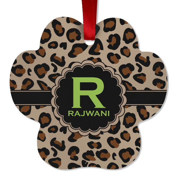 Custom Granite Leopard Metal Paw Ornament - Double Sided w/ Name and Initial
