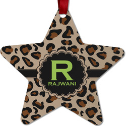 Granite Leopard Metal Star Ornament - Double Sided w/ Name and Initial