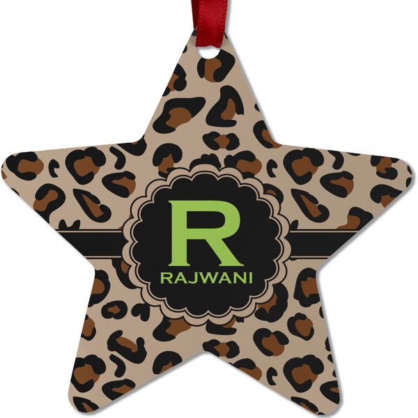 Custom Granite Leopard Metal Star Ornament - Double Sided w/ Name and Initial