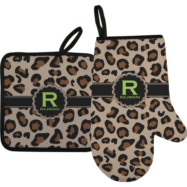 Custom Granite Leopard Oven Mitt & Pot Holder Set w/ Name and Initial
