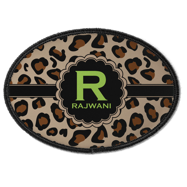 Custom Granite Leopard Iron On Oval Patch w/ Name and Initial