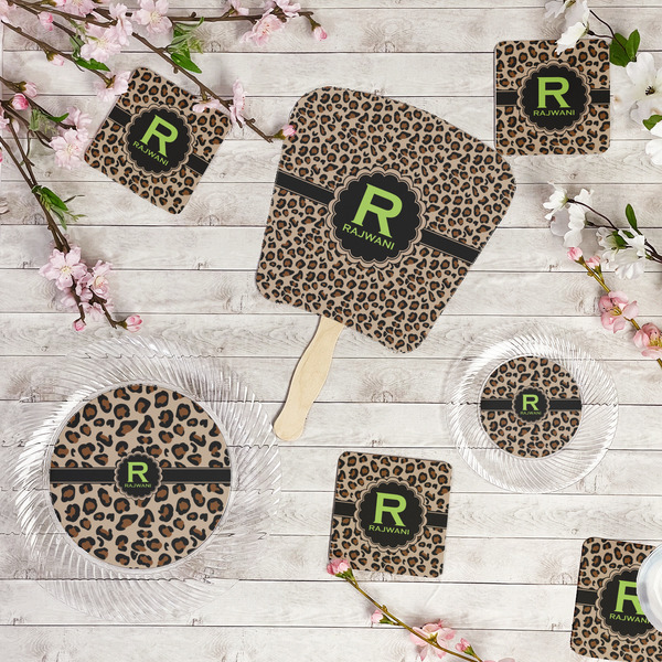 Granite Leopard Party Supplies Combination Image - All items - Plates, Coasters, Fans