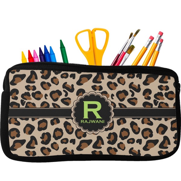 Custom Granite Leopard Neoprene Pencil Case - Small w/ Name and Initial