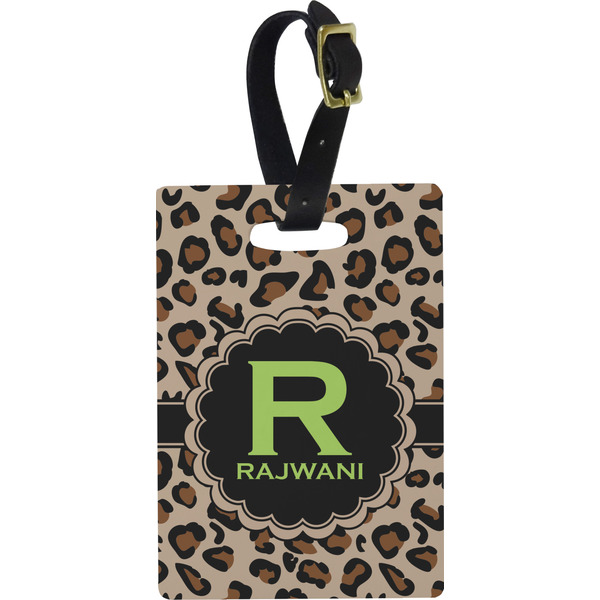 Custom Granite Leopard Plastic Luggage Tag - Rectangular w/ Name and Initial