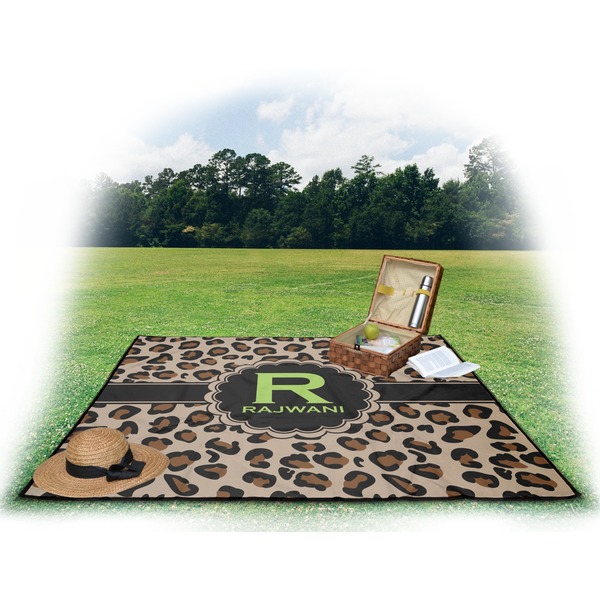 Granite Leopard Picnic Blanket - with Basket Hat and Book - in Use