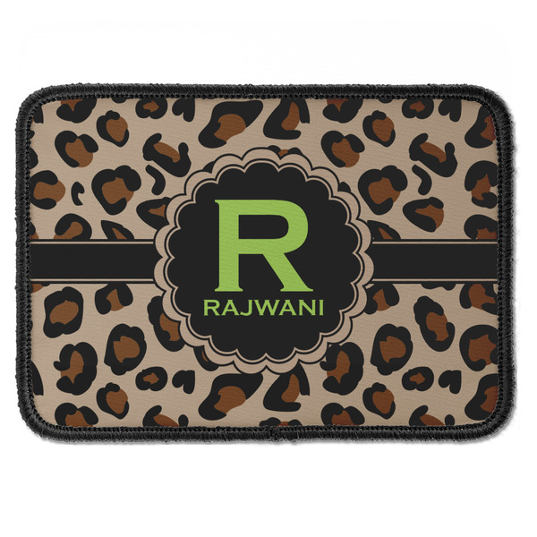 Custom Granite Leopard Iron On Rectangle Patch w/ Name and Initial