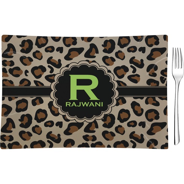 Custom Granite Leopard Rectangular Glass Appetizer / Dessert Plate - Single or Set (Personalized)