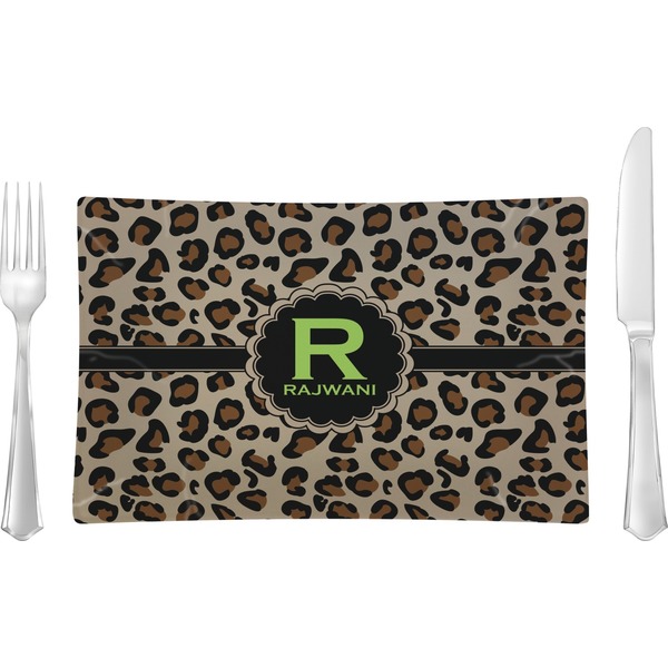 Custom Granite Leopard Rectangular Glass Lunch / Dinner Plate - Single or Set (Personalized)