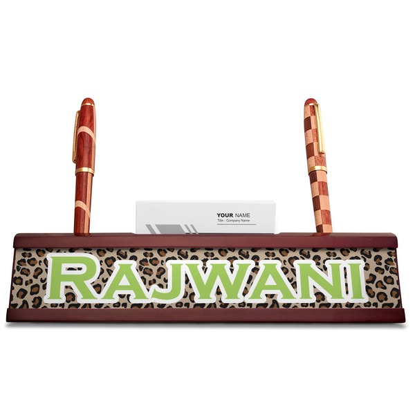 Granite Leopard Red Mahogany Nameplates with Business Card Holder - Straight