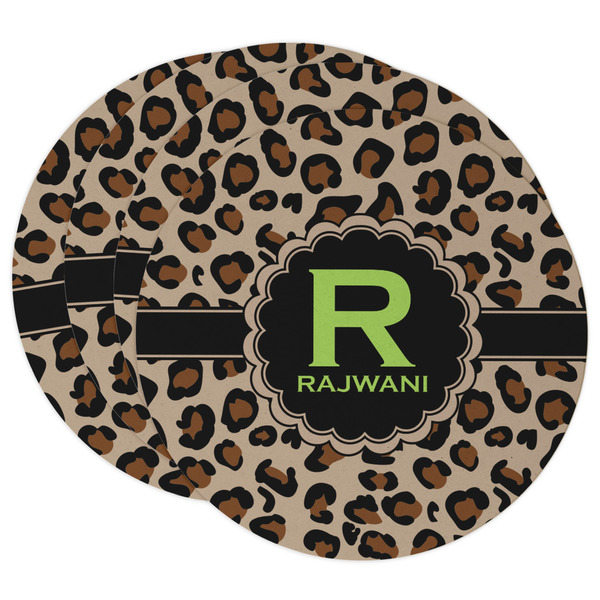 Custom Granite Leopard Round Paper Coasters w/ Name and Initial