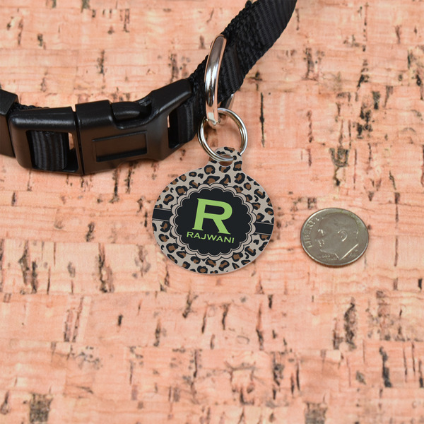 Granite Leopard Round Pet ID Tag - Small - In Context