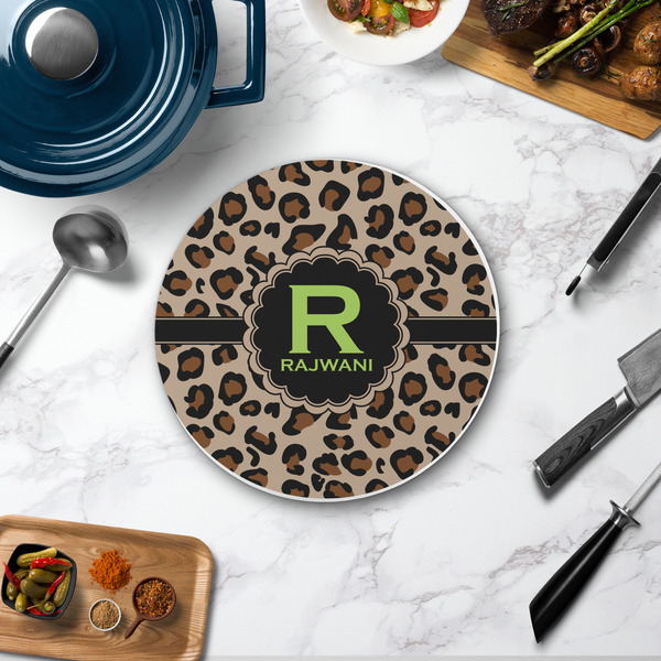 Granite Leopard Round Stone Trivet - In Context View