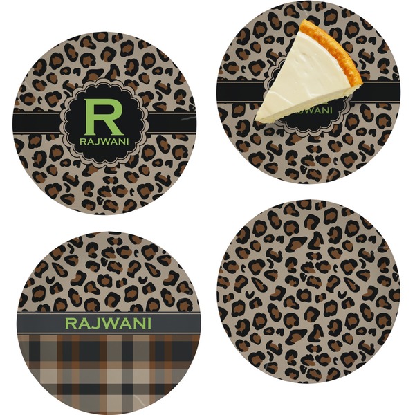 Custom Granite Leopard Set of 4 Glass Appetizer / Dessert Plate 8" (Personalized)