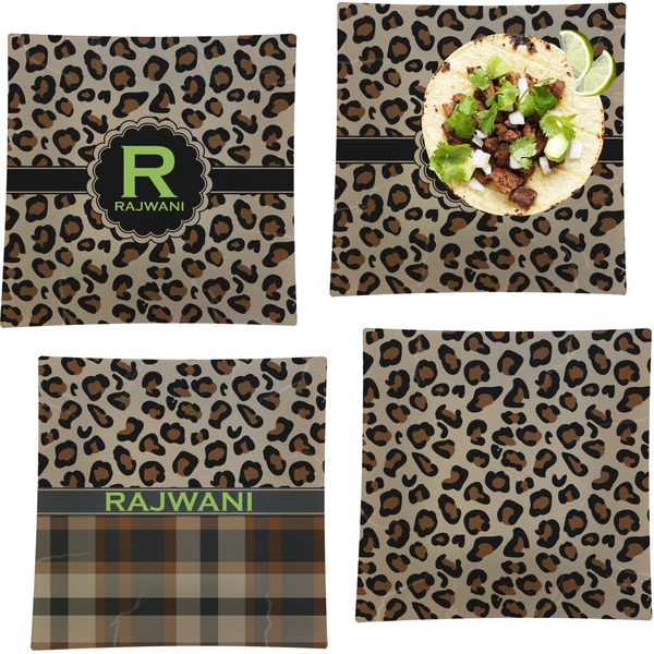 Custom Granite Leopard Set of 4 Glass Square Lunch / Dinner Plate 9.5" (Personalized)