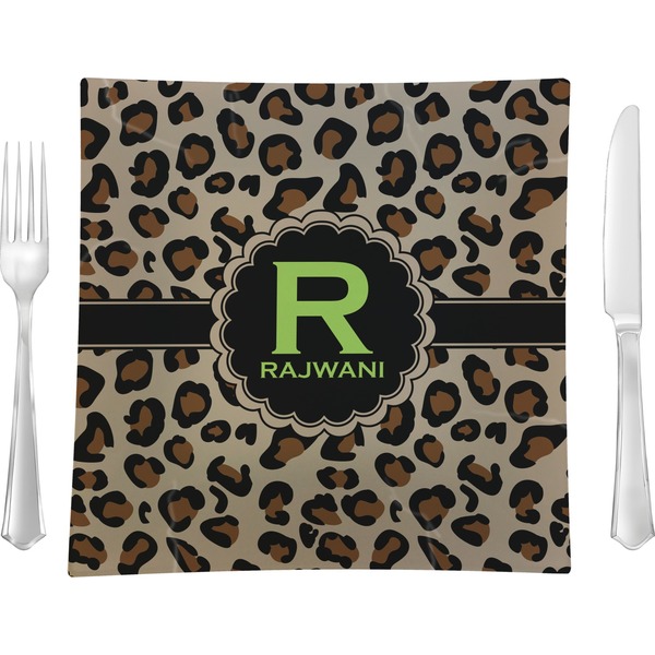 Custom Granite Leopard 9.5" Glass Square Lunch / Dinner Plate- Single or Set of 4 (Personalized)