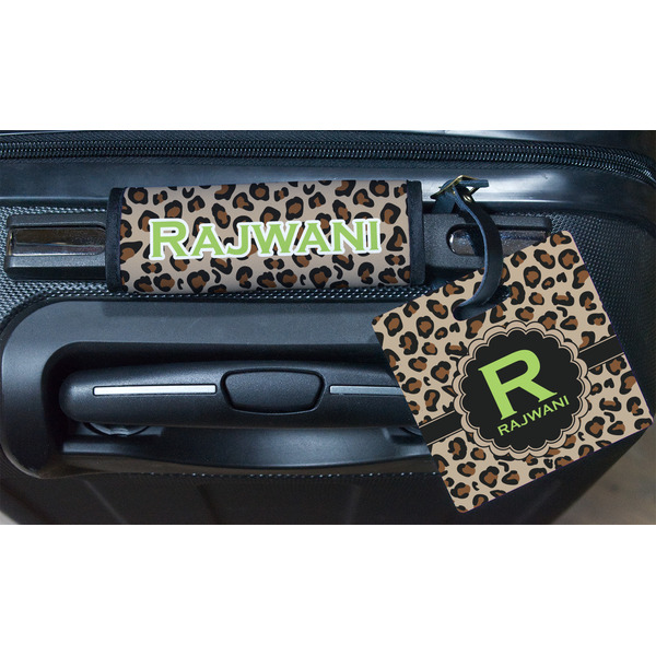 Granite Leopard Square Luggage Tag & Handle Wrap - In Context