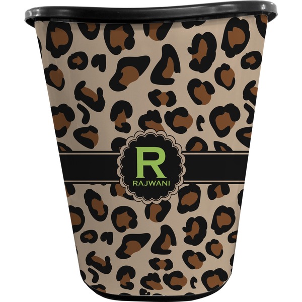 Custom Granite Leopard Waste Basket - Single Sided (Black) (Personalized)