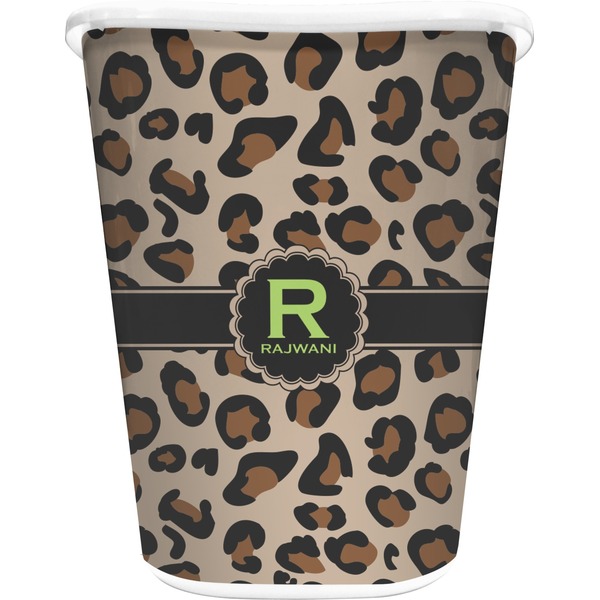 Custom Granite Leopard Waste Basket - Double Sided (White) (Personalized)