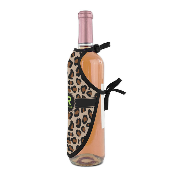 Granite Leopard Wine Bottle Apron - DETAIL WITH CLIP ON NECK