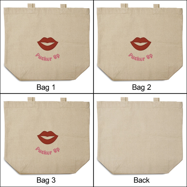 Lips (Pucker Up) 3 Reusable Cotton Grocery Bags - Front & Back View