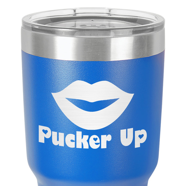 Lips (Pucker Up) 30 oz Stainless Steel Ringneck Tumbler - Blue - Close Up