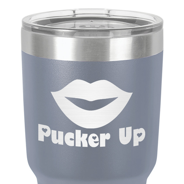 Lips (Pucker Up) 30 oz Stainless Steel Ringneck Tumbler - Grey - Close Up