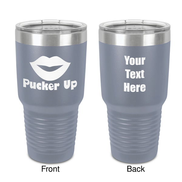 Custom Lips (Pucker Up) 30 oz Stainless Steel Tumbler - Grey - Double-Sided