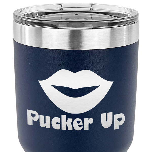 Lips (Pucker Up) 30 oz Stainless Steel Ringneck Tumbler - Navy - CLOSE UP