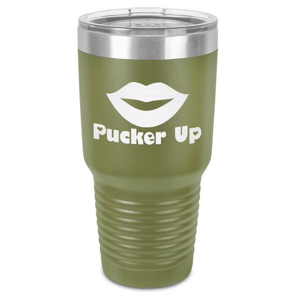 Lips (Pucker Up) 30 oz Stainless Steel Ringneck Tumbler - Olive - Front