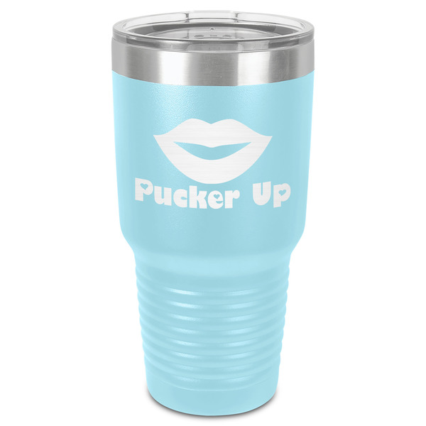 Lips (Pucker Up) 30 oz Stainless Steel Ringneck Tumbler - Teal - Front