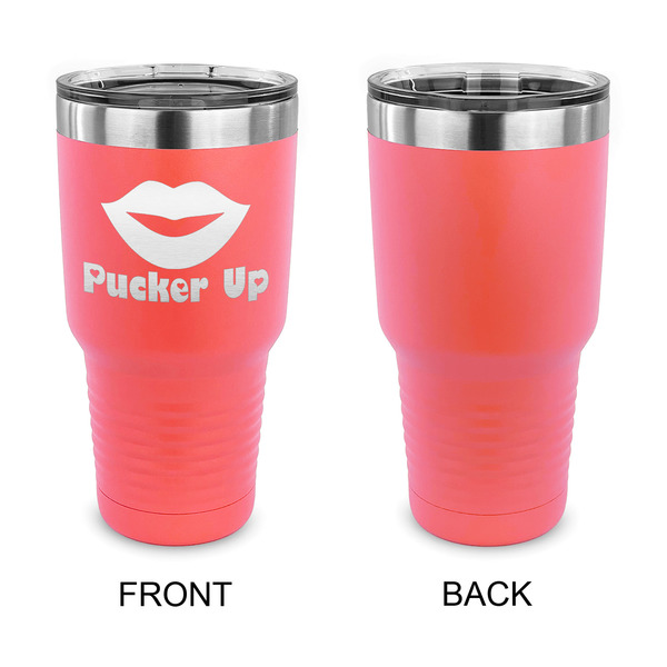 Lips (Pucker Up) 30 oz Stainless Steel Ringneck Tumblers - Coral - Single Sided - APPROVAL