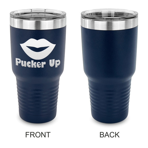 Lips (Pucker Up) 30 oz Stainless Steel Ringneck Tumblers - Navy - Single Sided - APPROVAL