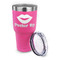 Lips (Pucker Up) 30 oz Stainless Steel Ringneck Tumblers - Pink - LID OFF