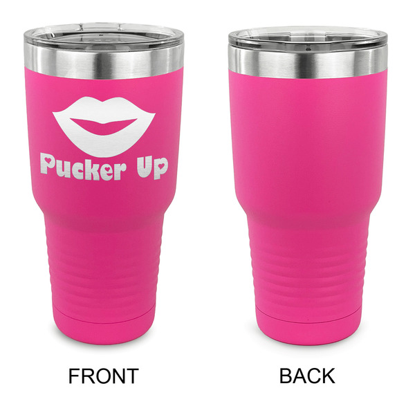 Lips (Pucker Up) 30 oz Stainless Steel Ringneck Tumblers - Pink - Single Sided - APPROVAL
