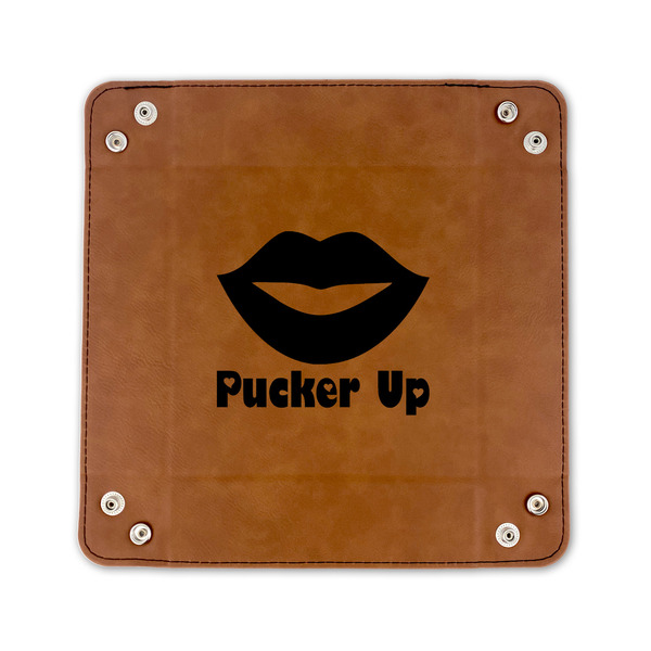 Lips (Pucker Up) 6" x 6" Leatherette Snap Up Tray - FLAT FRONT