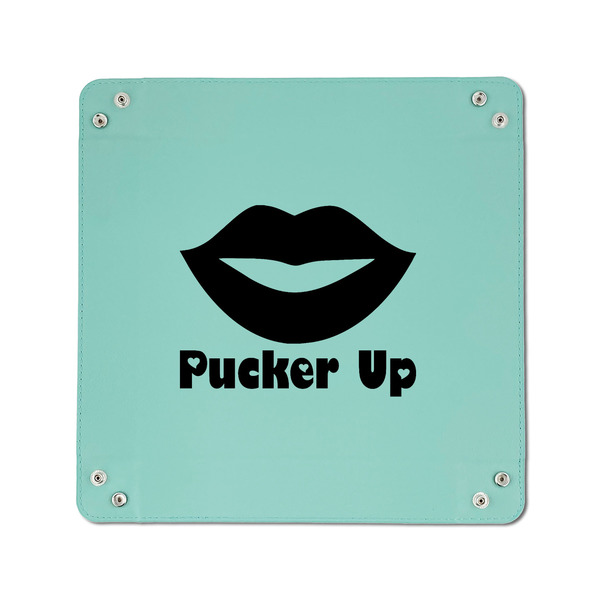 Lips (Pucker Up) 6" x 6" Teal Leatherette Snap Up Tray - APPROVAL