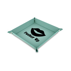Lips (Pucker Up) Faux Leather Dice Tray - 6" x 6" - Teal