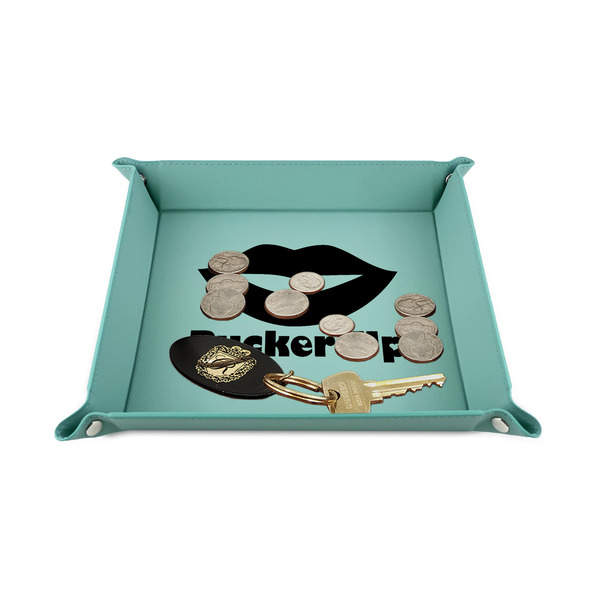Lips (Pucker Up) 6" x 6" Teal Leatherette Snap Up Tray - STYLED