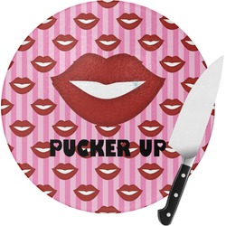 Lips (Pucker Up) Round Glass Cutting Board - Small