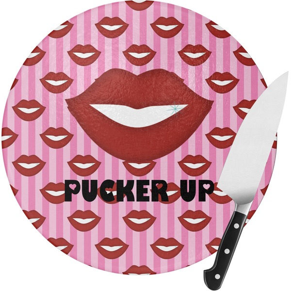 Custom Lips (Pucker Up) Round Glass Cutting Board - Small