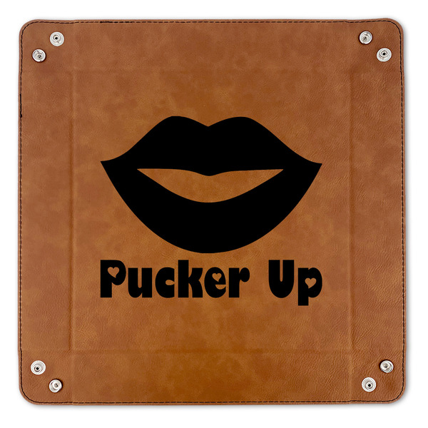 Lips (Pucker Up) 9" x 9" Leatherette Snap Up Tray - APPROVAL (FLAT)