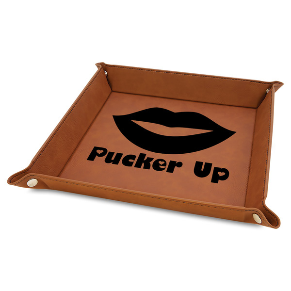 Custom Lips (Pucker Up) 9" x 9" Leather Valet Tray