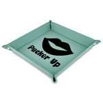 Lips (Pucker Up) 9" x 9" Teal Faux Leather Valet Tray