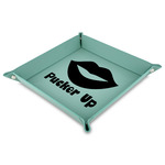 Lips (Pucker Up) Faux Leather Dice Tray - 9" x 9"  - Teal