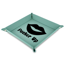 Lips (Pucker Up) Faux Leather Dice Tray - 9" x 9"  - Teal