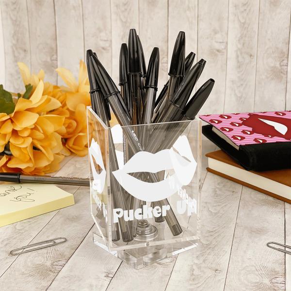 Lips (Pucker Up) Acrylic Pencil Holder - IN CONTEXT