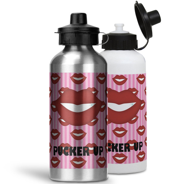 Lips (Pucker Up) Aluminum Water Bottles - MAIN (white &silver)