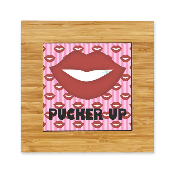 Custom Lips (Pucker Up) Bamboo Trivet with Ceramic Tile Insert